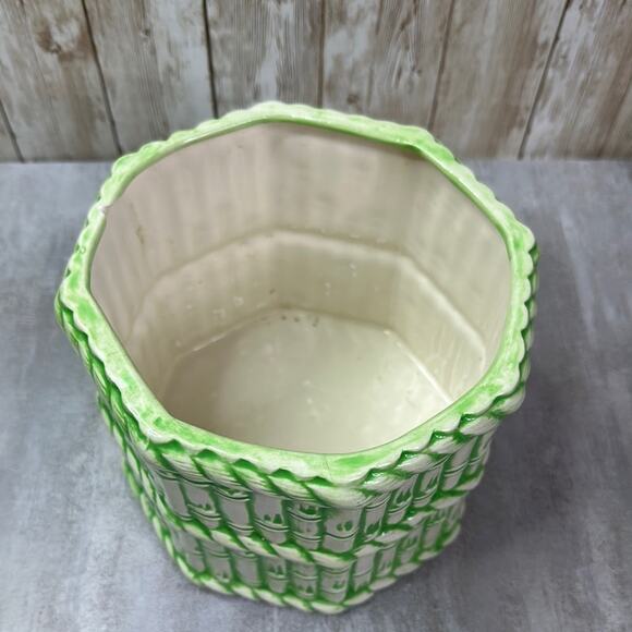 Mid-Century McCoy Bamboo Pottery Planter green white vintage 1970s - Picture 2 of 7